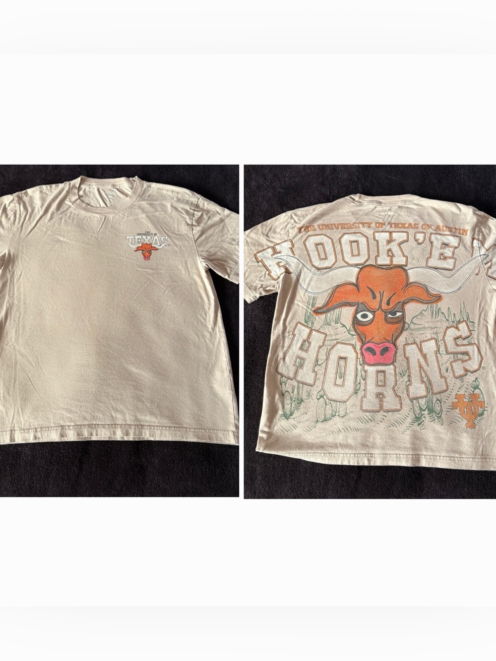 Texas Longhorns x Hollister Blue 84 box fit all over back print cream tee XS